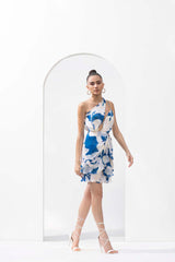 Mystic blue one-shoulder short dress