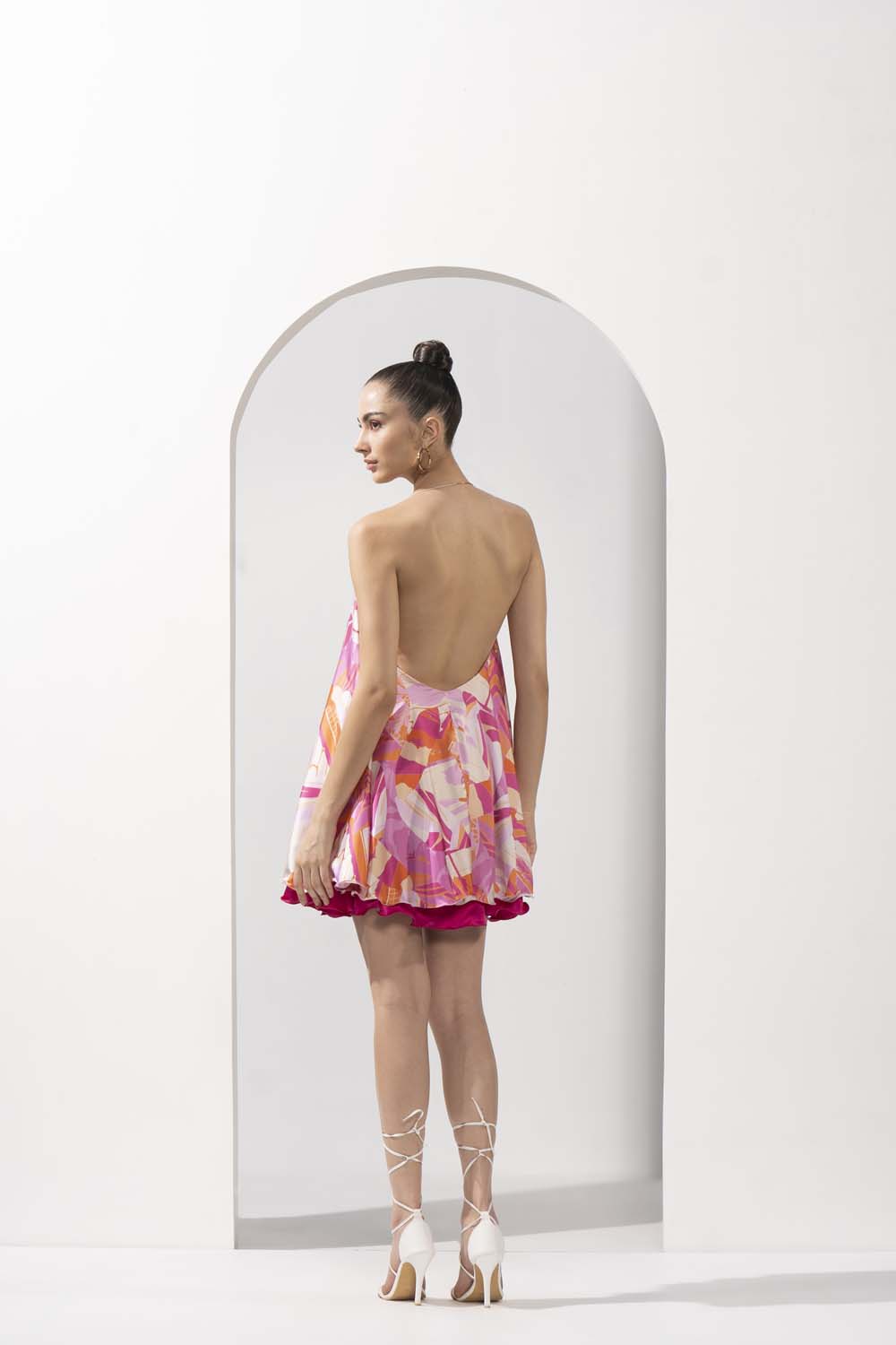 Pink Abstract Printed Short Dress