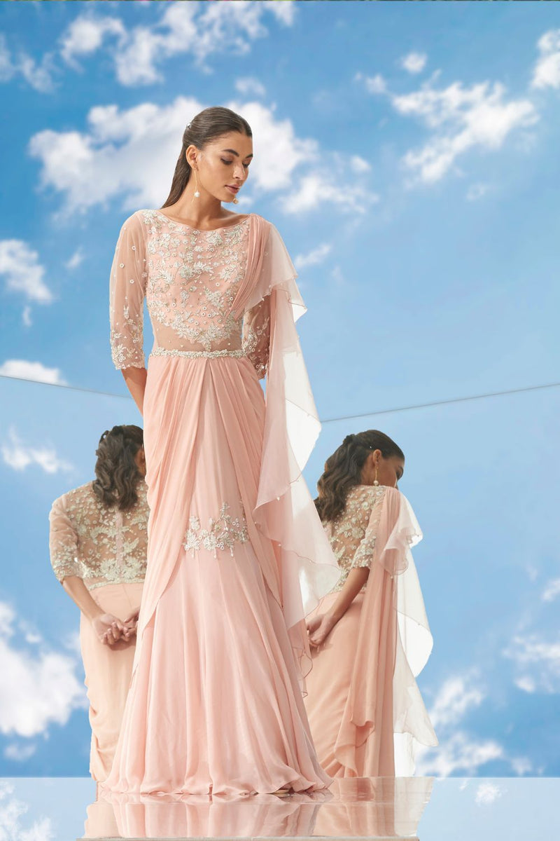 Appliqué twist drape saree