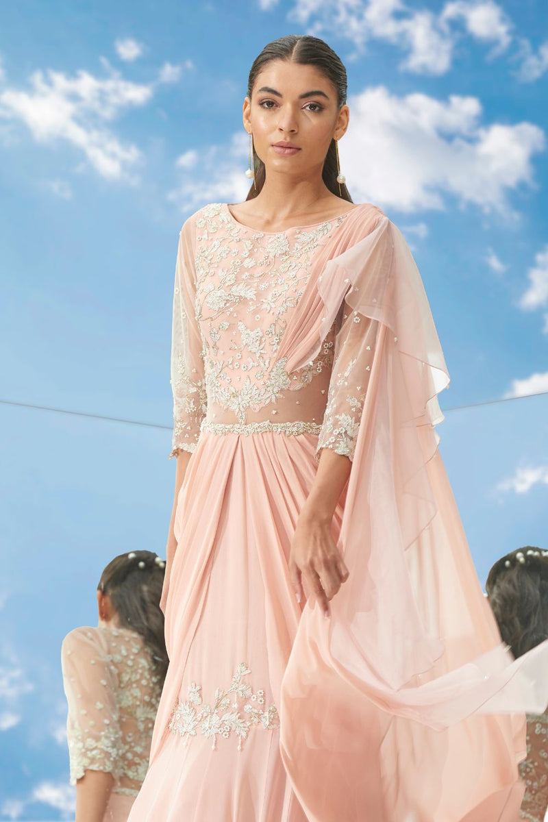 Appliqué twist drape saree