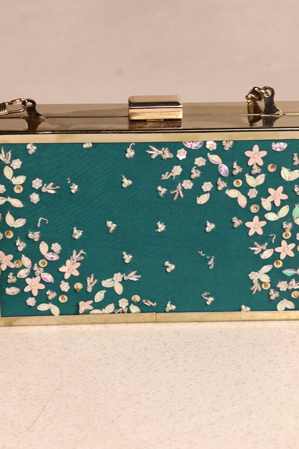 Green Hand Embroidered Clutch
