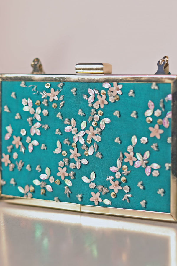 Green Hand Embroidered Clutch