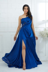 Blue Drape Embellished Gown