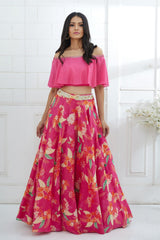 Off-shoulder Embroidered Lehenga Set