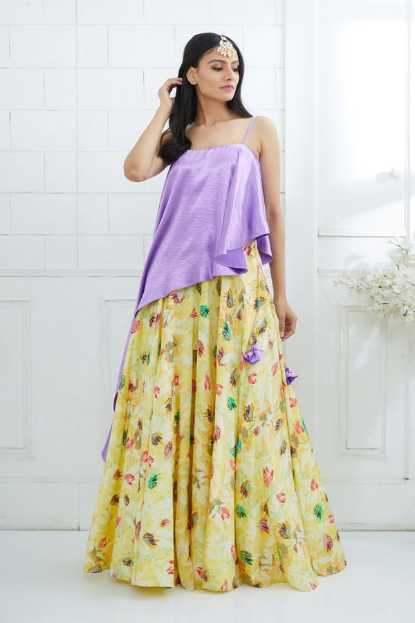 Lilac Asymmetric Printed Lehenga Set