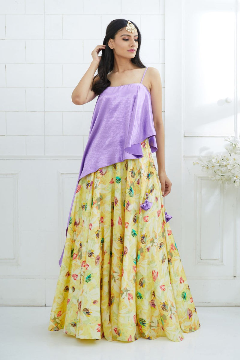 Lilac Asymmetric Printed Lehenga Set