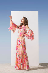 Pink cold shoulder maxi dress