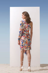 Satin geometric one shoulder dress