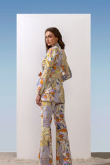 Satin yellow printed jacket set