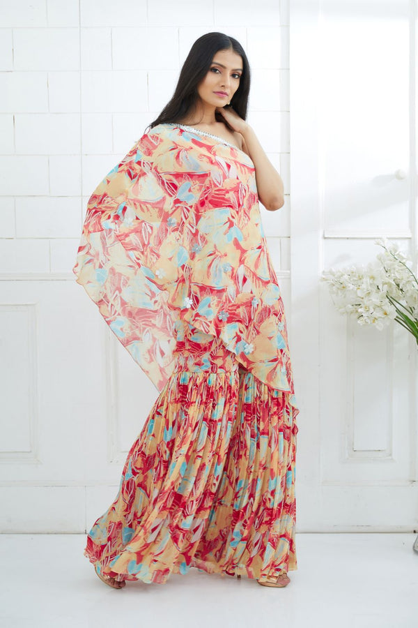 One Shoulder Printed Top With Sharara