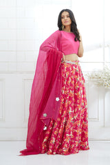 Fuchsia Embroidered Printed Lehenga Set