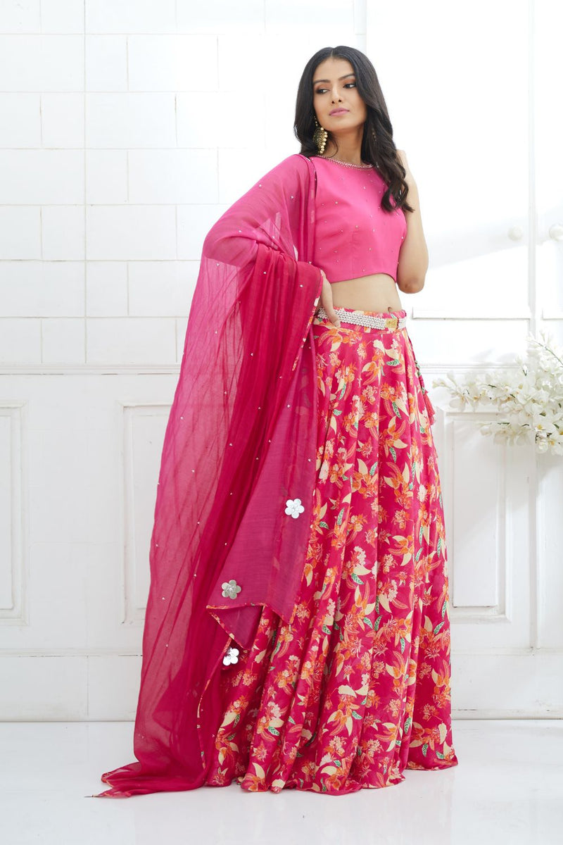 Fuchsia Embroidered Printed Lehenga Set