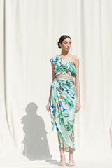 Crop Top Paired With A Printed Wrap Around Skirt