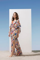 Satin geometric kaftan dress