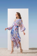 Chiffon blue multi printed dress