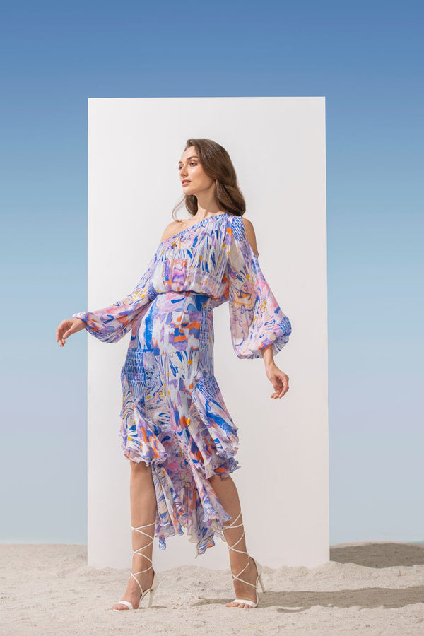 Chiffon blue multi printed dress
