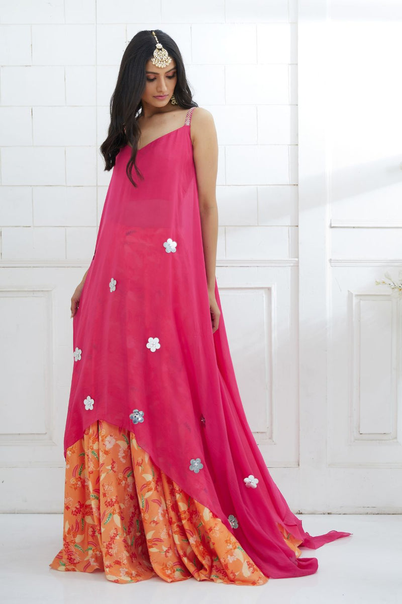 Fuchsia Embroidered Printed Lehenga set