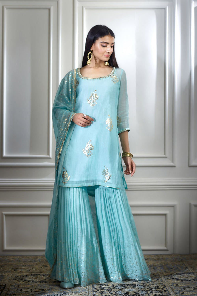 Aqua foil printed kurta Set
