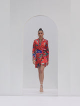 Red garden printed wrapped blazer dress