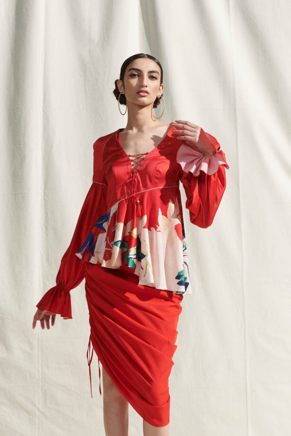 Peplum Top With Drape Skirt