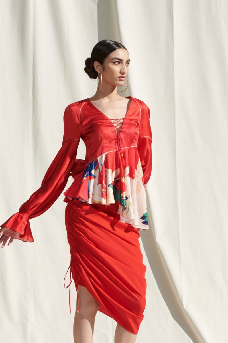 Peplum Top With Drape Skirt