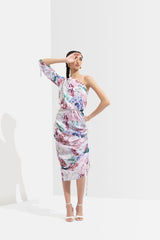 Iris Printed One Off Shoulder Short Dress