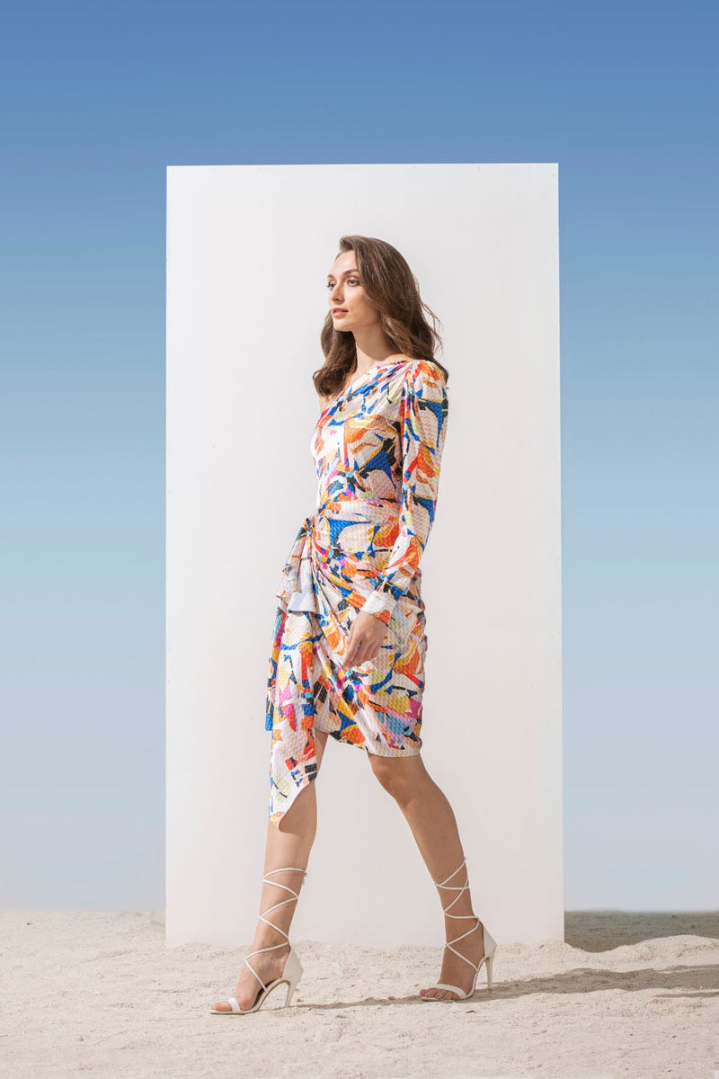 Satin geometric one shoulder dress