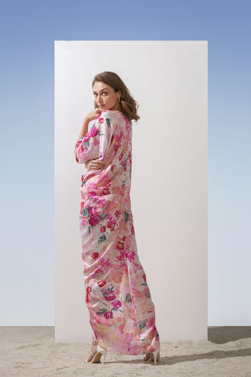 Satin Pink Multi Printed Kaftan
