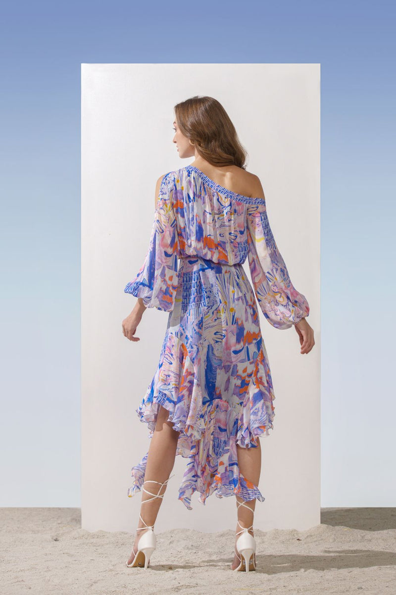 Chiffon blue multi printed dress