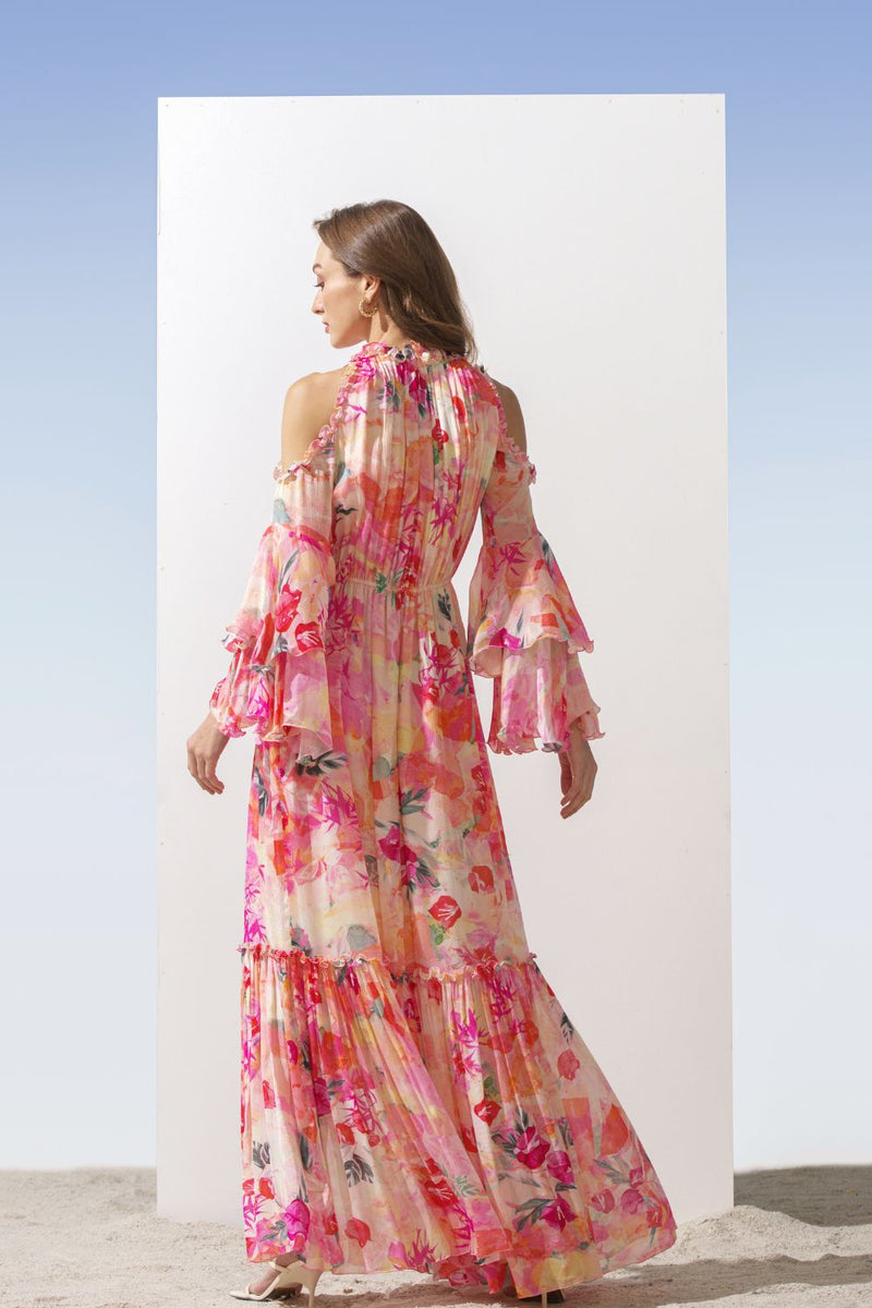 Pink cold shoulder maxi dress