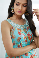 Aqua Printed Embellished Jumpsuit