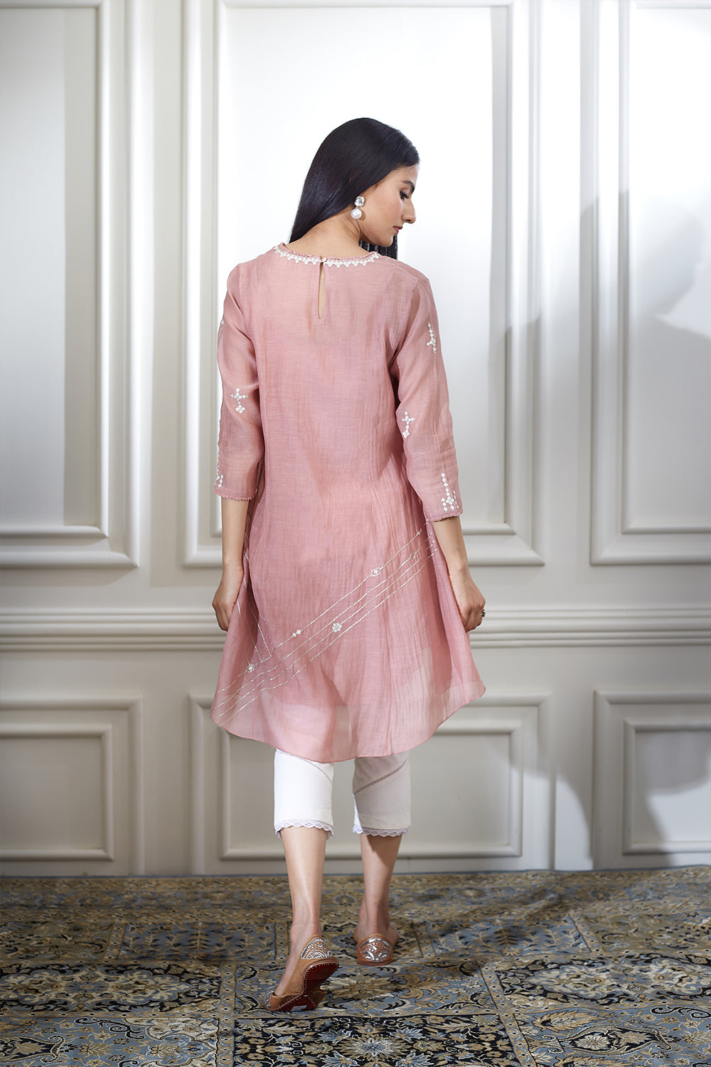 Dusty Pink Aari Embroidred Tunic Set