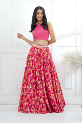 Fuchsia Embroidered Printed Lehenga Set