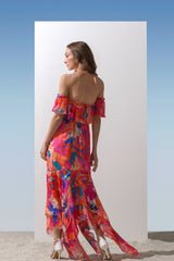 Chiffon Pink Multi Printed Asymmetric Dress