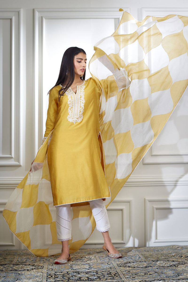 Yellow Dori Embroidered Kurta Set