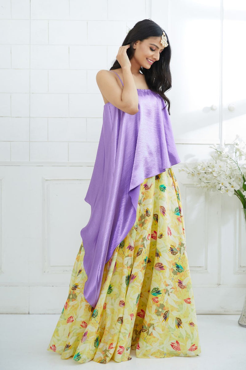 Lilac Asymmetric Printed Lehenga Set