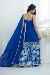 Royal Blue Embroidered Kurta and Sharara Set