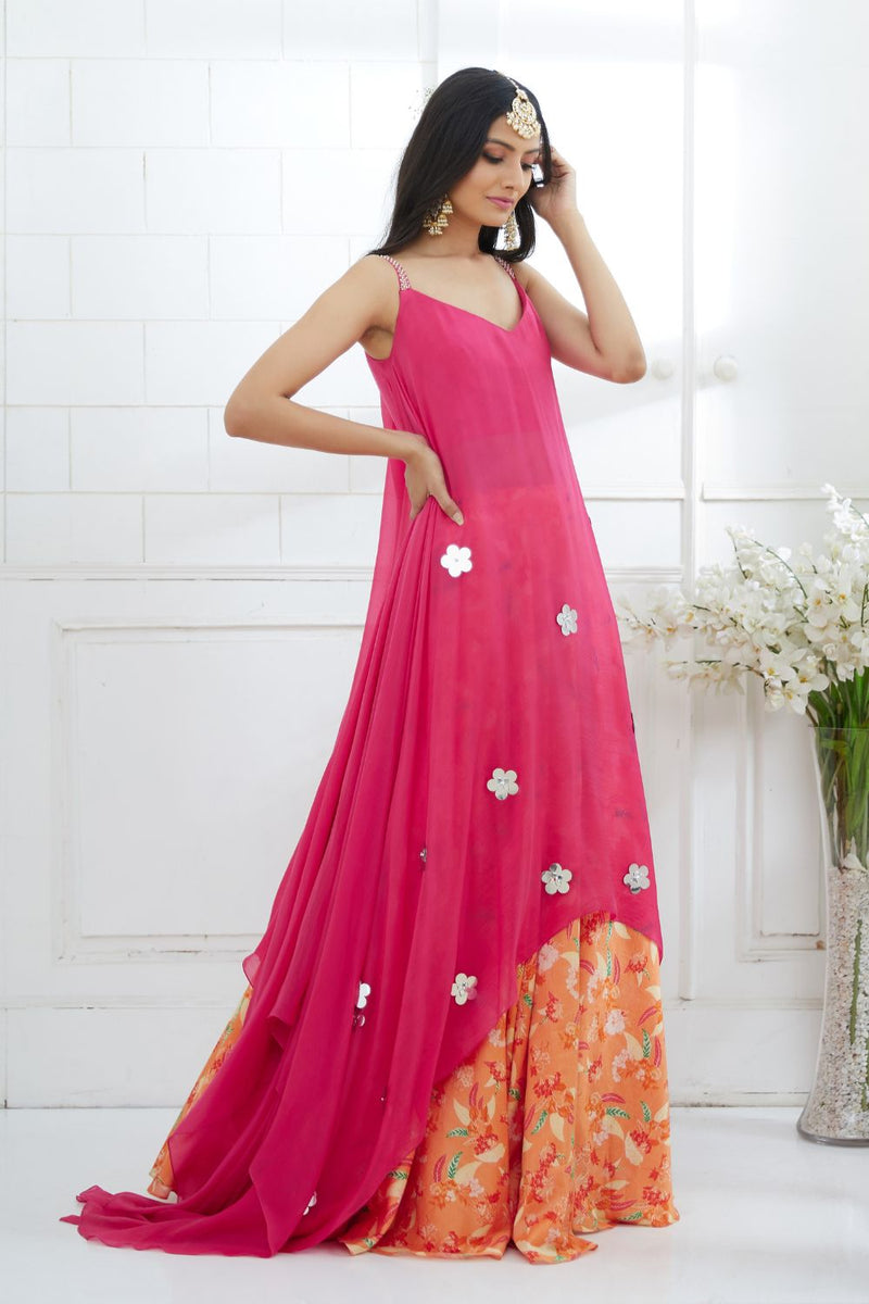 Fuchsia Embroidered Printed Lehenga set