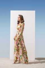 Satin multi green printed dress
