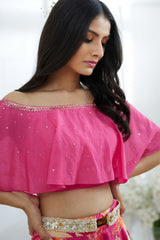 Off-shoulder Embroidered Lehenga Set