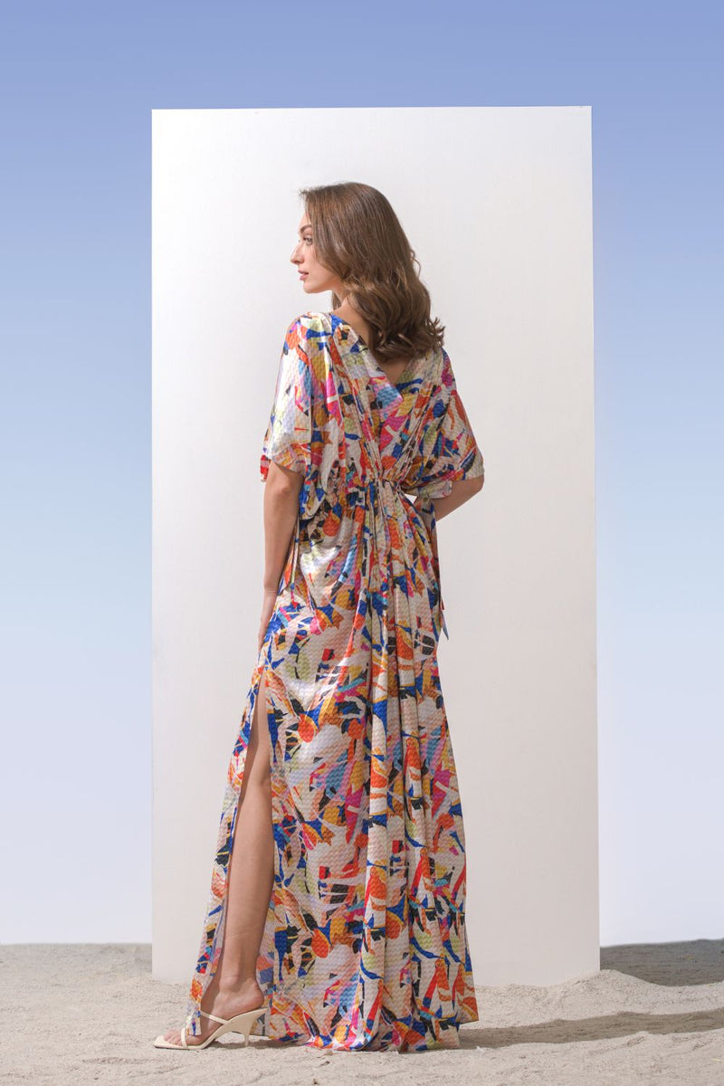 Satin geometric kaftan dress
