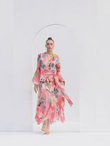 Peach tropical chiffon dress