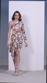 Satin geometric one shoulder dress