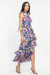 Blue one shoulder layered maxi dress