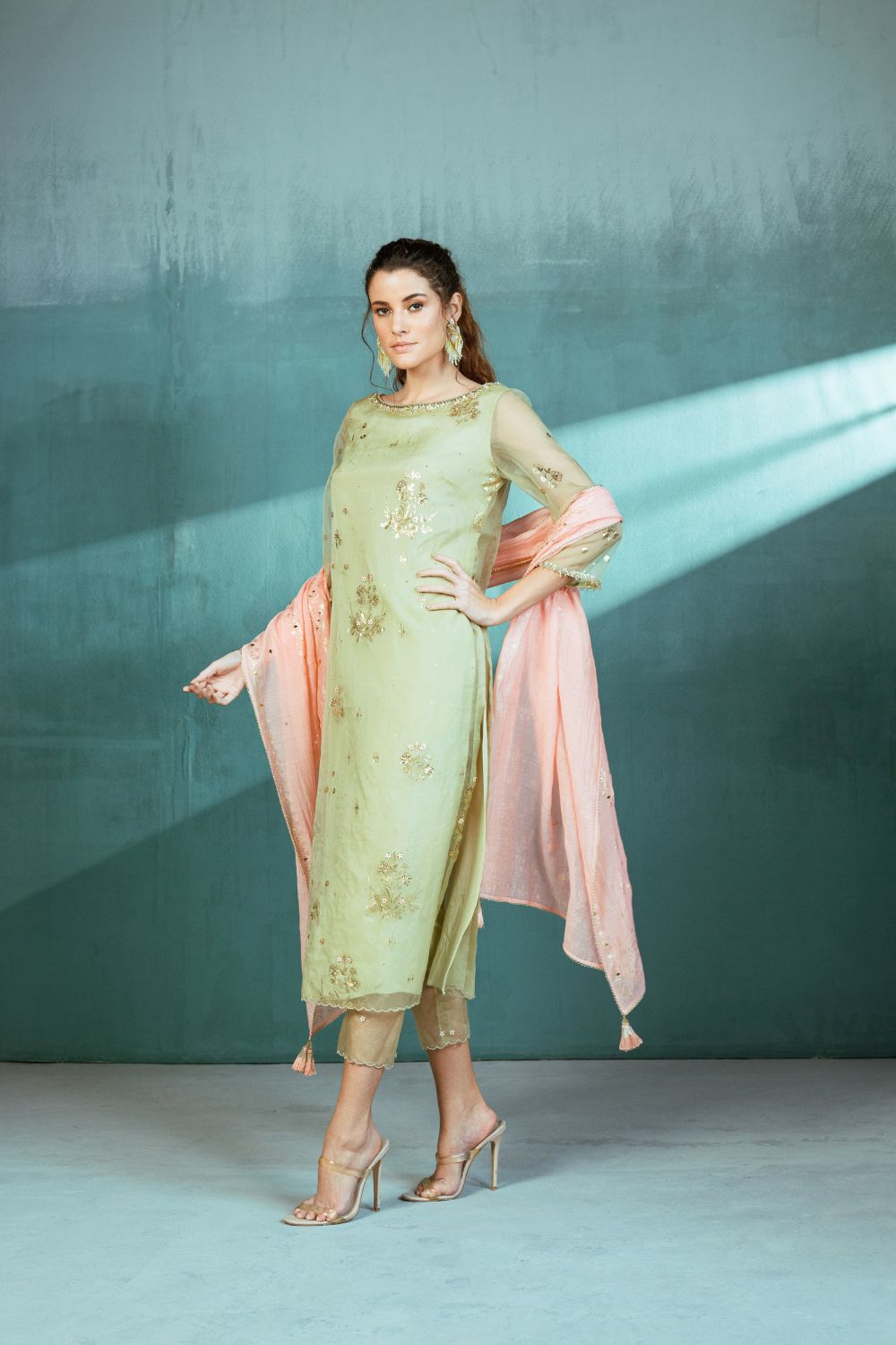 Irresistible Women Sea Green & White Embroidered Kurta with Trousers &  Dupatta– Inddus.in