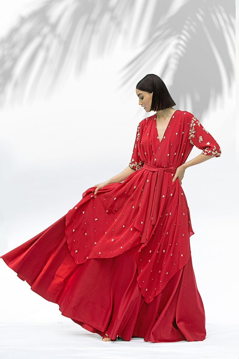 Ruby Red Tunic With Skirt Set