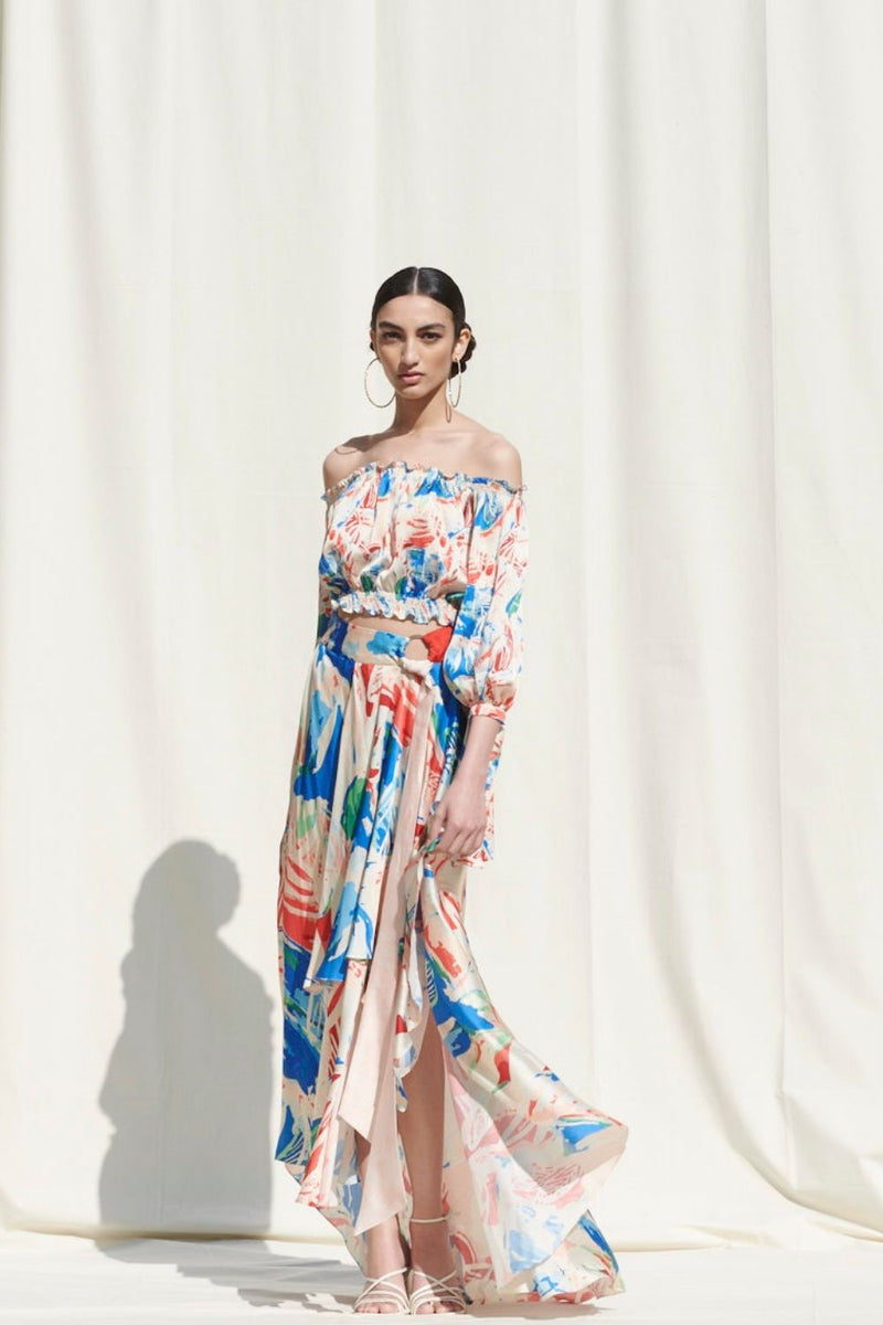 Drape Skirt With Off shoulder Top