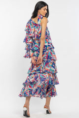 Blue one shoulder layered maxi dress