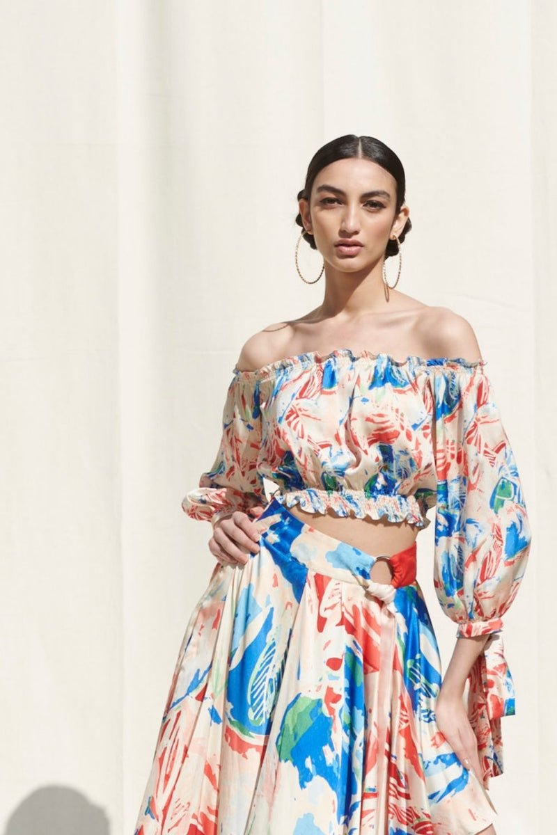 Drape Skirt With Off shoulder Top