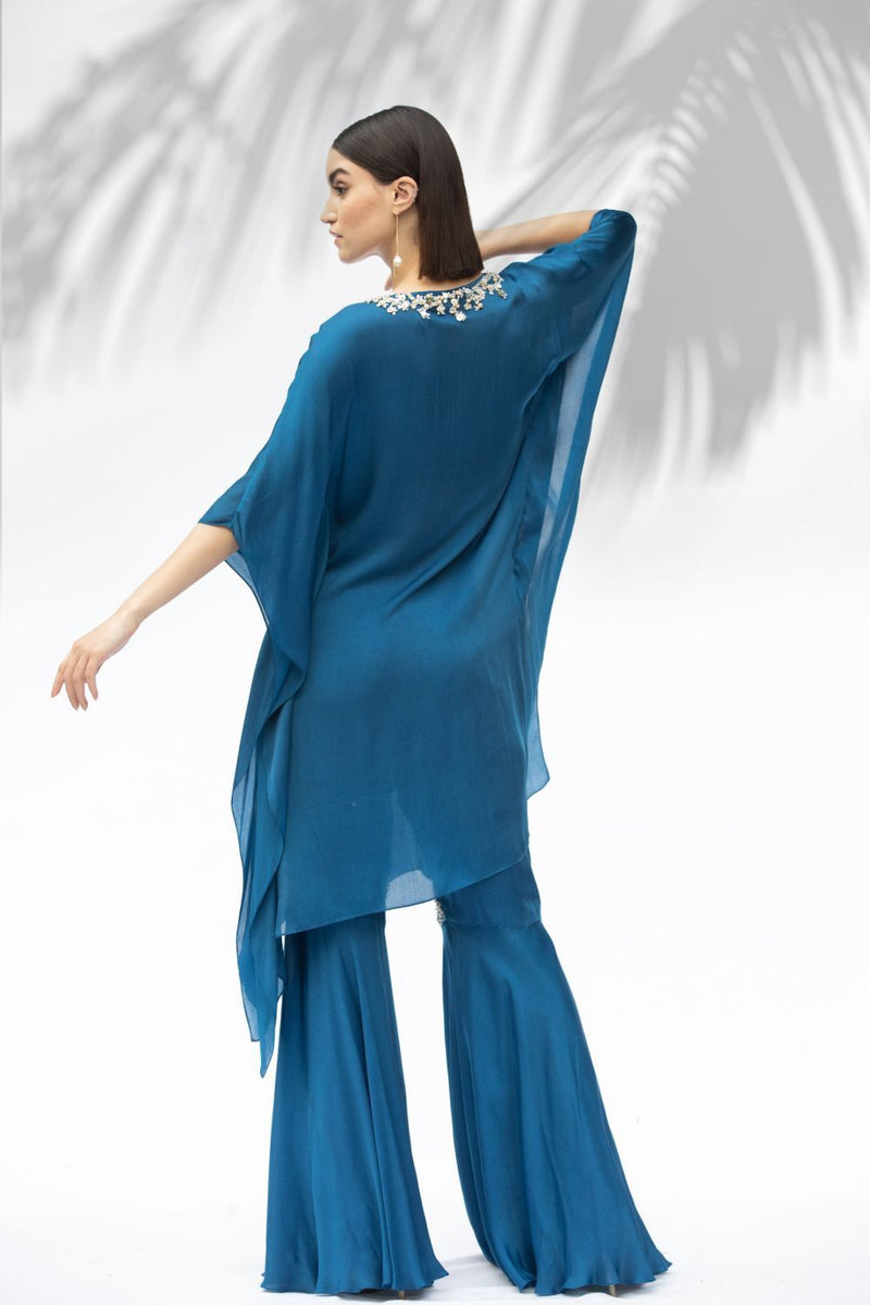 Saphire Blue Kaftan Tunic With Garara Set